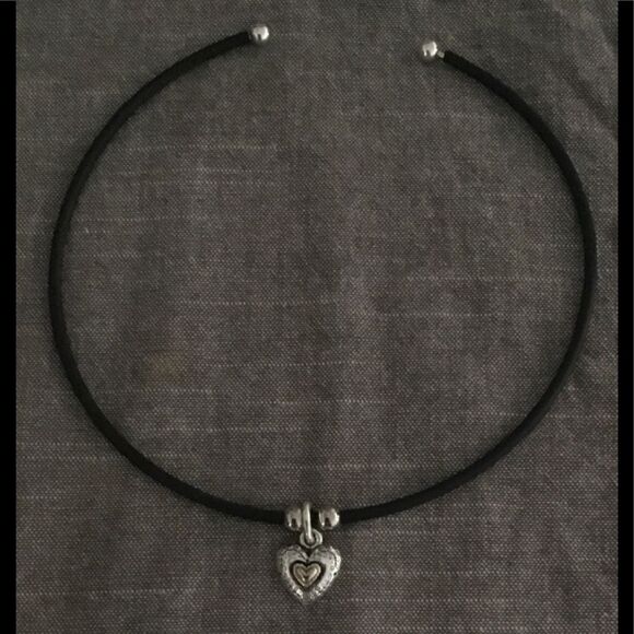 Jewelry - Trendy 2-Tone Heart Charm Black Choker Necklace